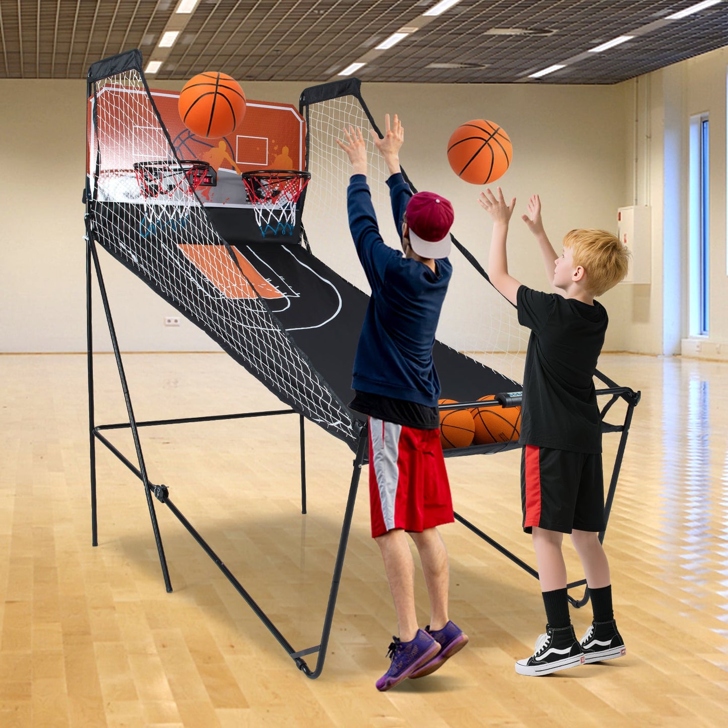 Foldable Basketball Arcade Game Kids Basketball Hoop Machine with 8 Exciting Playing Modes