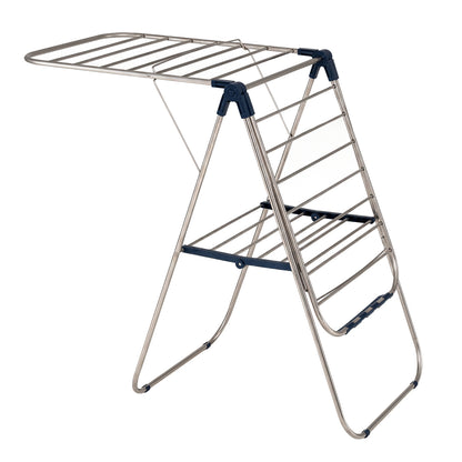 Foldable Clothes Drying Rack with Sock Clips Heavy-Duty Stainless Steel Frame-Blue