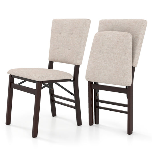 Foldable Dining Chair Set of 2 Armless Kitchen Chair with Padded Seat and Tilt Backrest-Beige