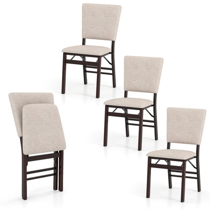 Foldable Dining Chair Set of 4 Armless Kitchen Chair with Padded Seat and Tilt Backrest-Beige