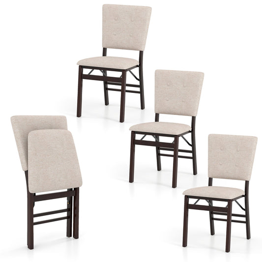 Foldable Dining Chair Set of 4 Armless Kitchen Chair with Padded Seat and Tilt Backrest-Beige
