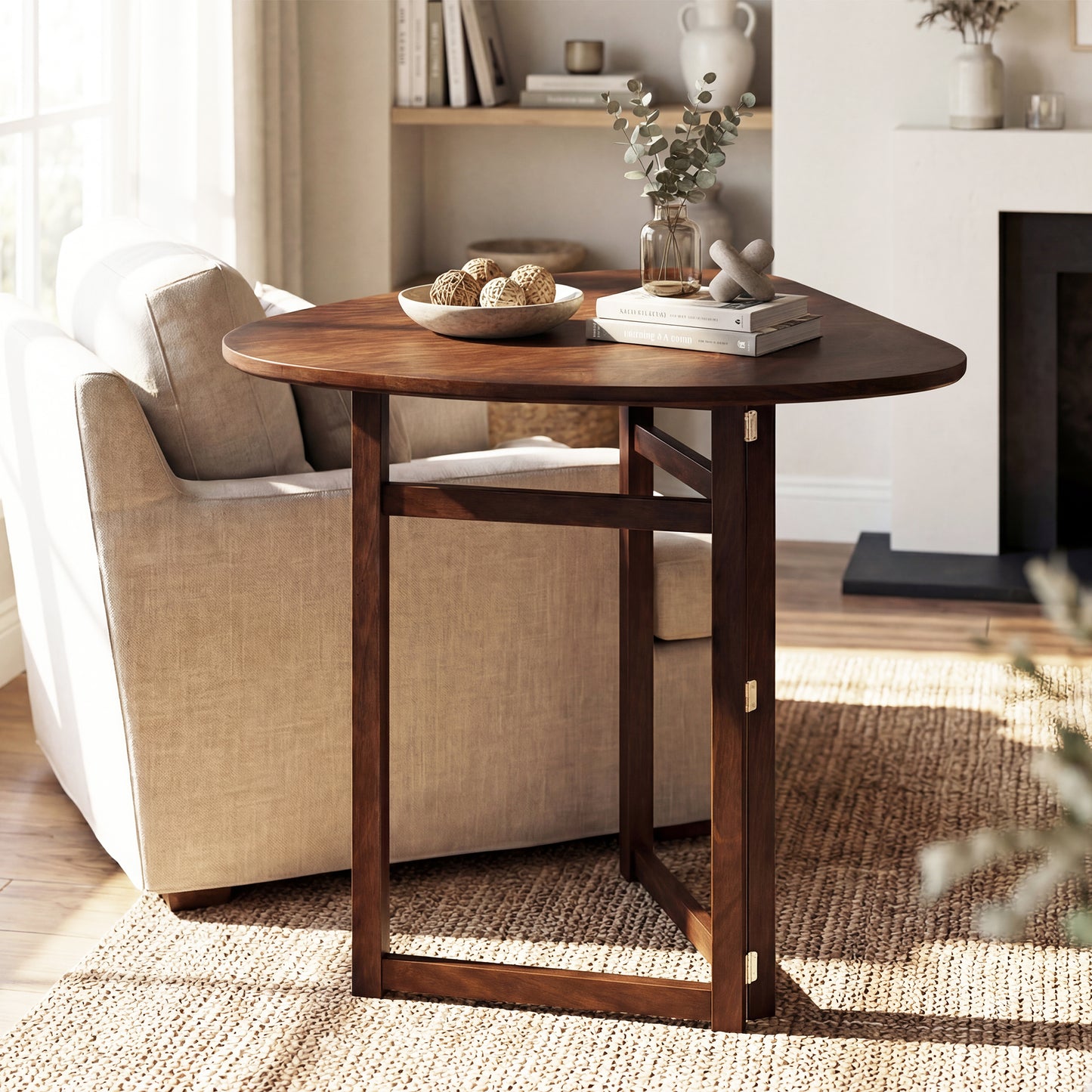 Foldable Dining Table 31.5" Triangular Small Kitchen Table for 2-Walnut