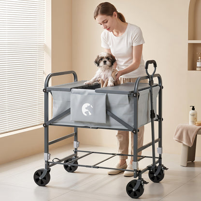 Foldable Dog Bath Cart with Adjustable Height & 4 Wheels for Pets-Gray