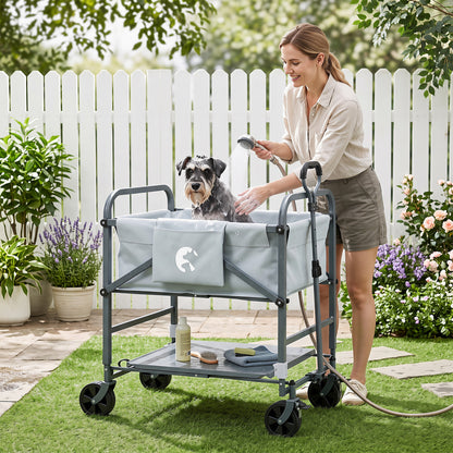 Foldable Dog Bath Cart with Adjustable Height & 4 Wheels for Pets-Gray
