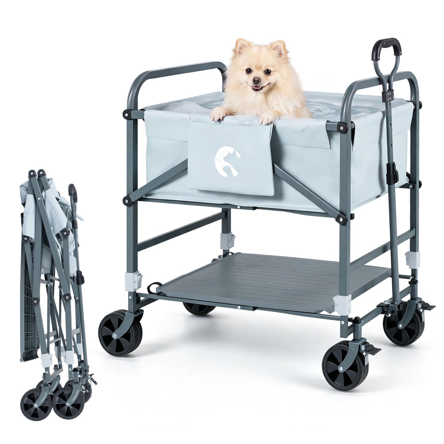 Foldable Dog Bath Cart with Adjustable Height & 4 Wheels for Pets-Gray