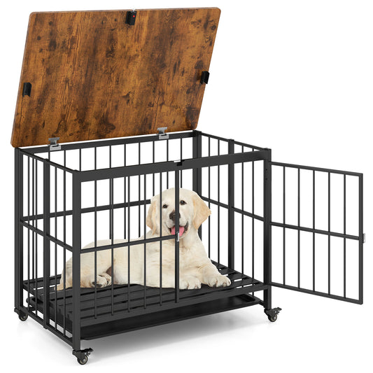 Foldable Dog Crate Furniture with Removable Tray and Lockable Door-L