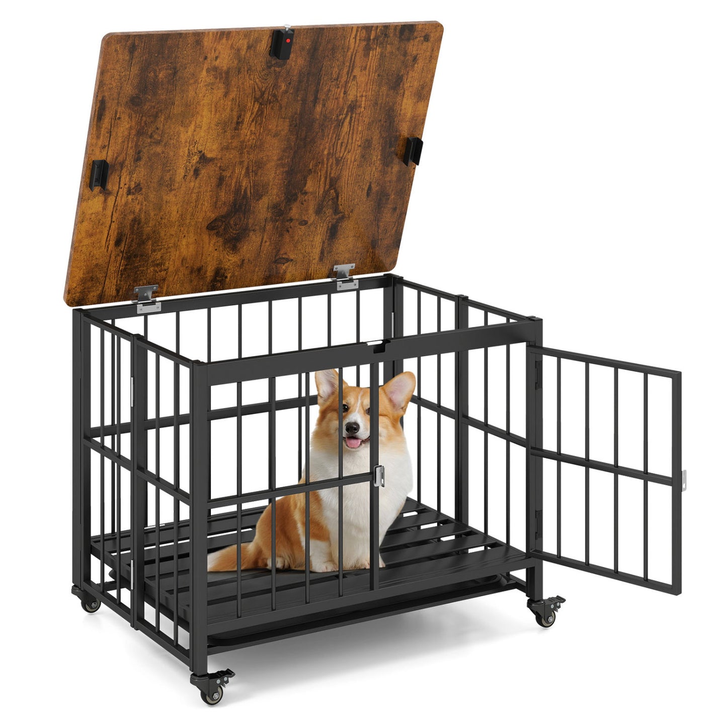 Foldable Dog Crate Furniture with Removable Tray and Lockable Door-S