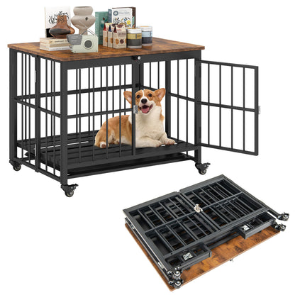 Foldable Dog Crate Furniture with Removable Tray and Lockable Door-S