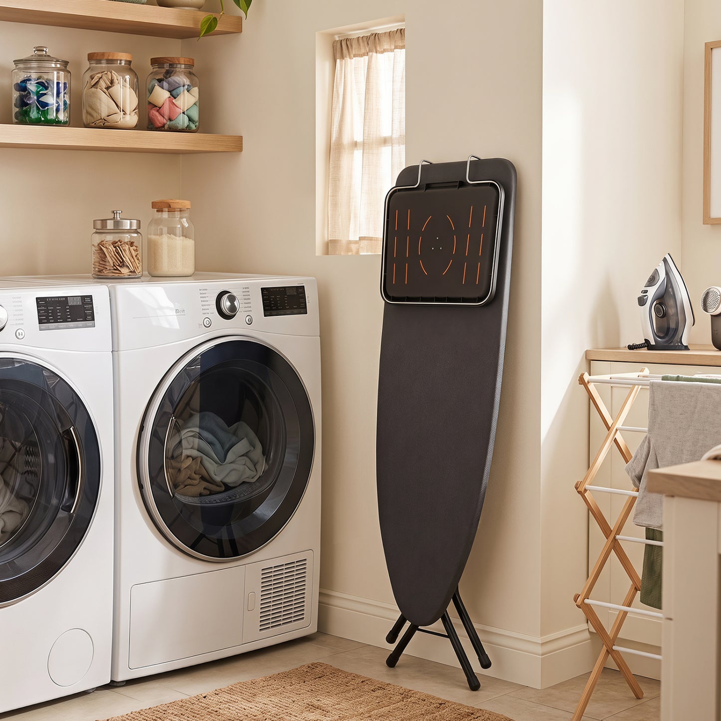 Foldable Full Size Ironing Board with Collapsible Iron Rest for Laundry Room