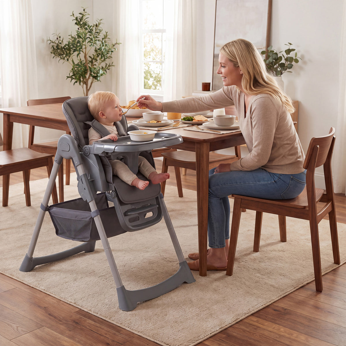 Foldable High Chair with 7-Level Height Adjustment for Babies and Toddlers-Gray