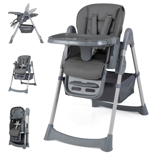 Foldable High Chair with 7-Level Height Adjustment for Babies and Toddlers-Gray