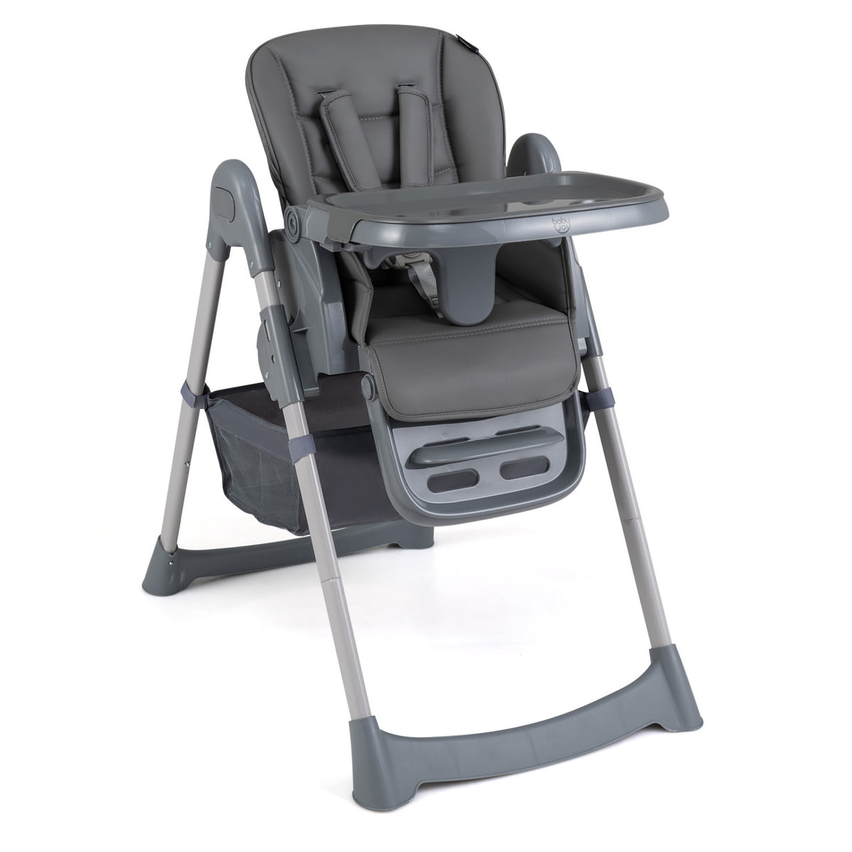 Foldable High Chair with 7-Level Height Adjustment for Babies and Toddlers-Gray
