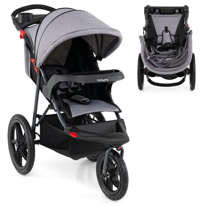 Foldable Jogging Stroller with Detachable Tray and Air-Filled Rubber Tires-Black