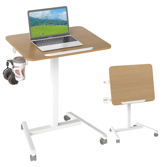 Foldable Mobile Standing Desk Rolling Laptop Desk with 90° Tiltable Tabletop-Natural