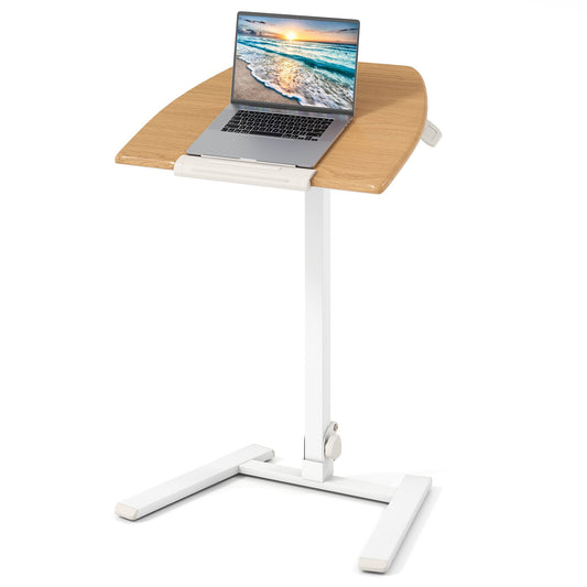 Foldable Mobile Standing Desk Rolling Laptop Desk with Wheels-Natural