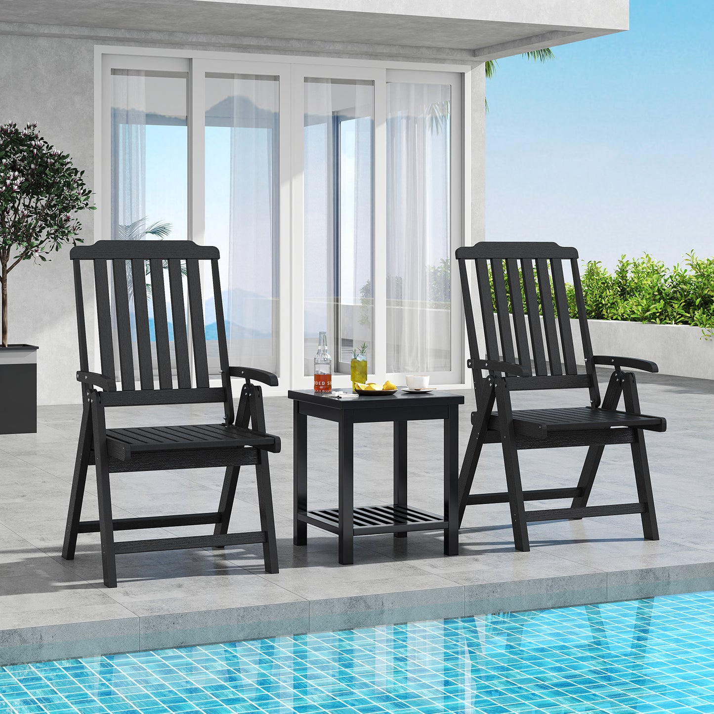 Foldable Patio Chair All-Weather HDPE Outdoor Dining Chair with Armrest-Black
