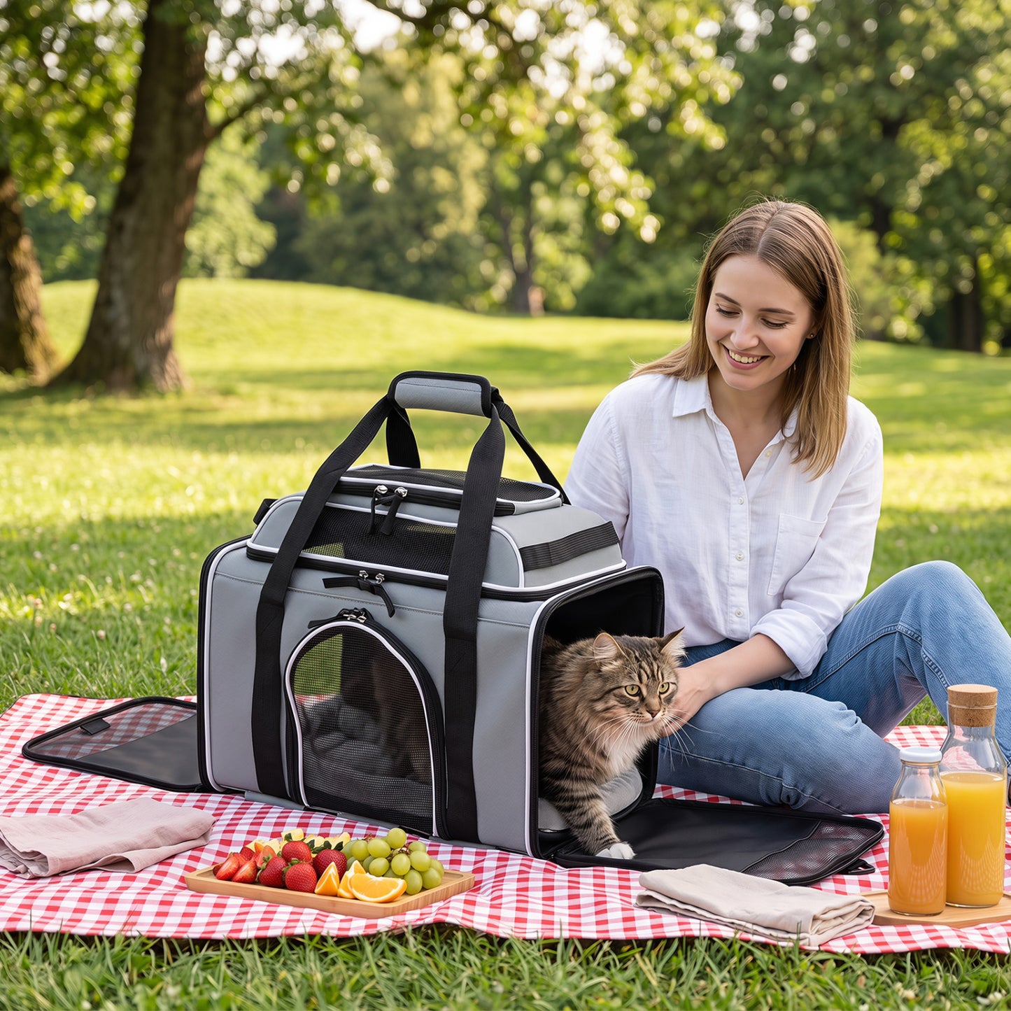 Foldable Pet Carrier with Wheels Airline Approved Rolling Cat and Dog Carrier-Black