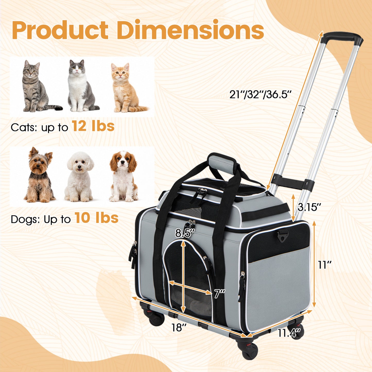 Foldable Pet Carrier with Wheels Airline Approved Rolling Cat and Dog Carrier-Black