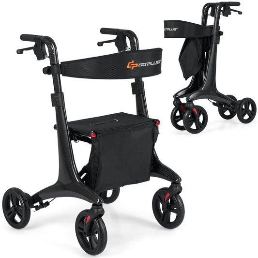 Foldable Rollator Rolling Walker with Seat for Seniors-Black