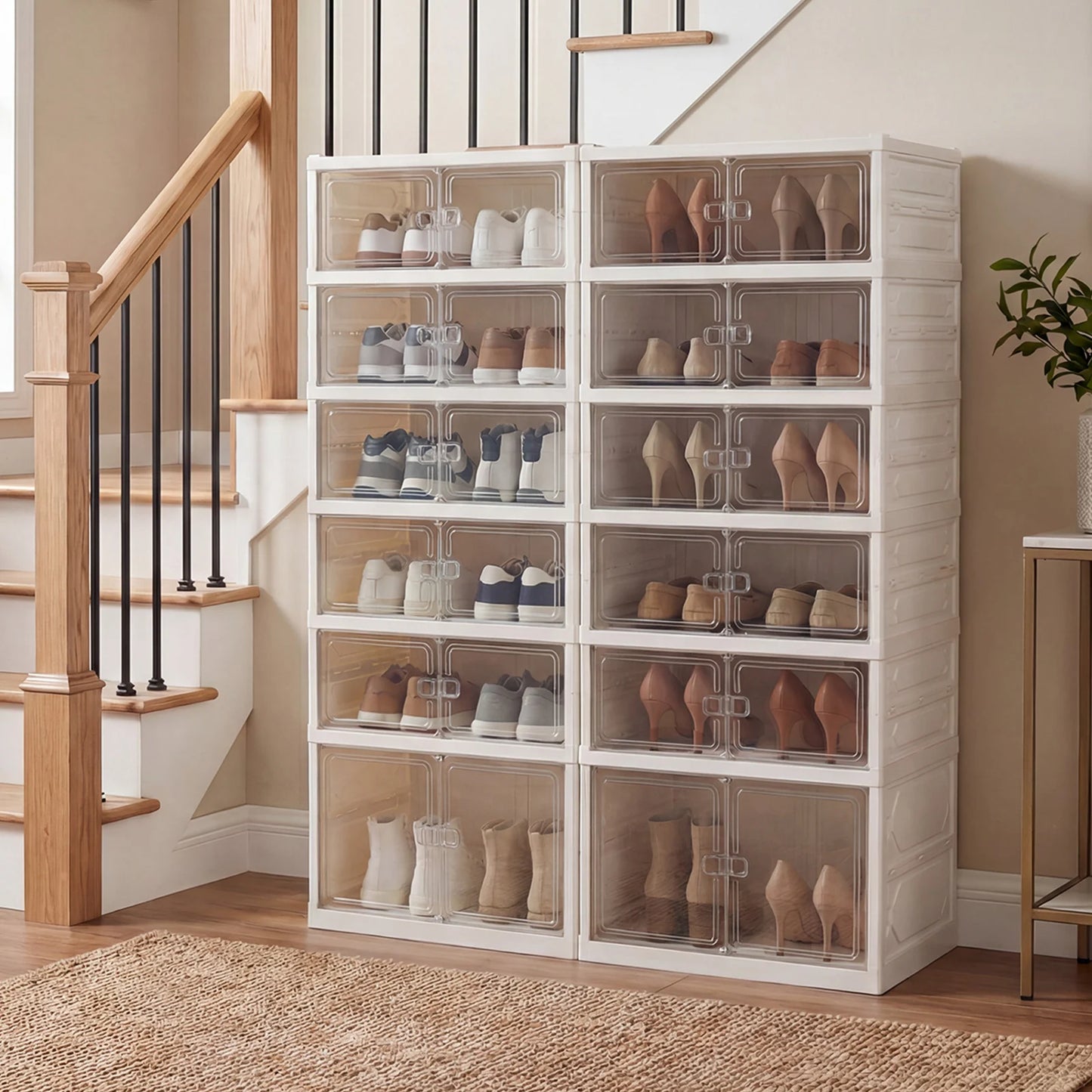 Foldable Shoe Rack Organizer 12-Pair 6-Tier Collapsible Shoe Cabinet-White