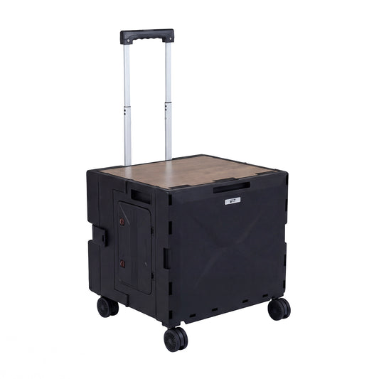 Foldable Utility Cart on 4 Rotate Wheels with Cup Holder-Black