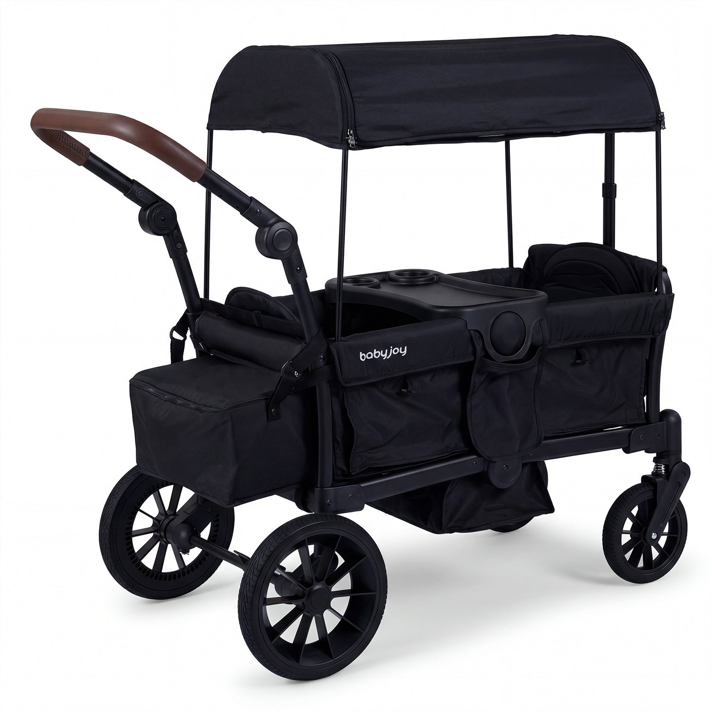 Foldable Wagon Stroller for 2 Kids Double Seater Toddler Stroller with Removable Canopy-Black