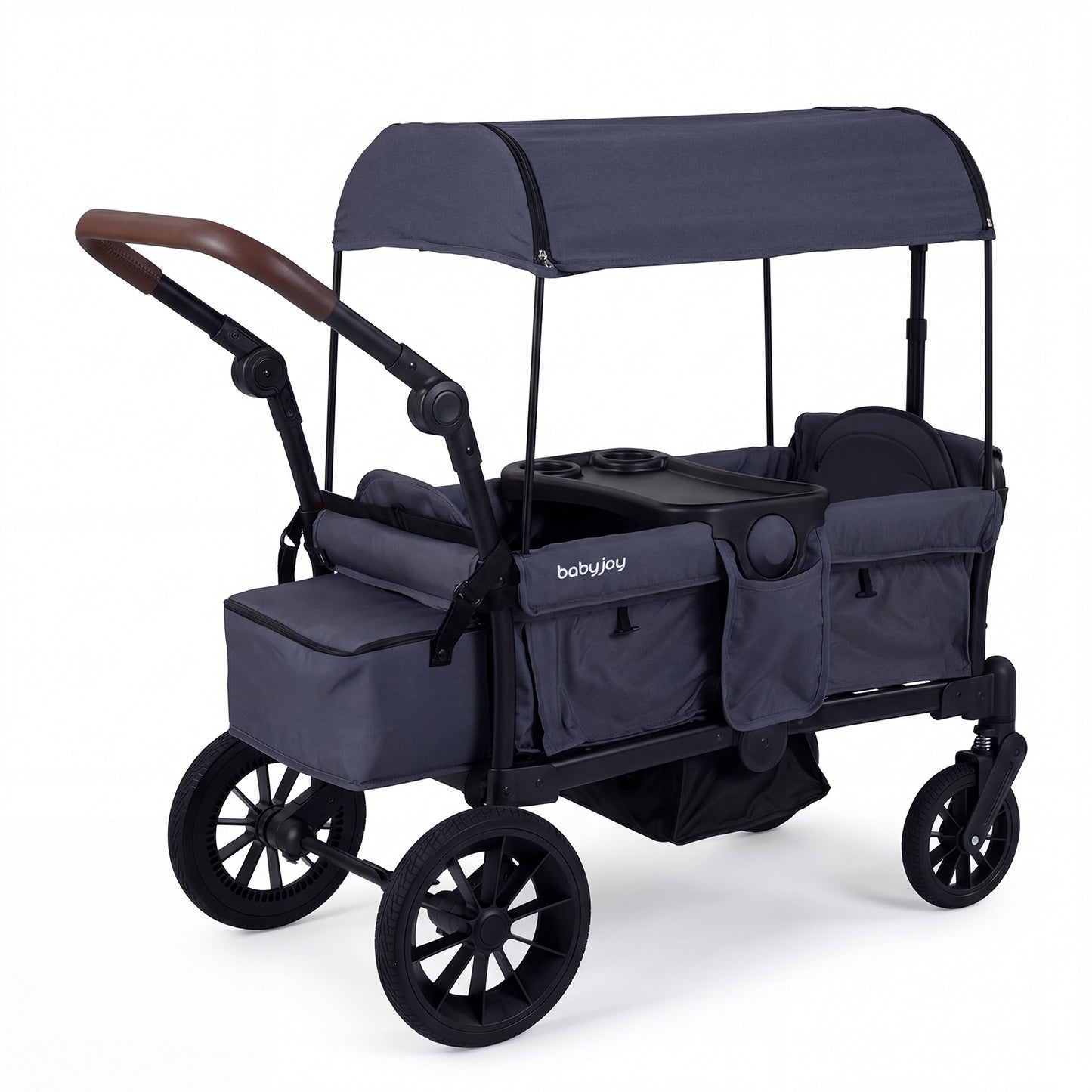 Foldable Wagon Stroller for 2 Kids Double Seater Toddler Stroller with Removable Canopy-Black