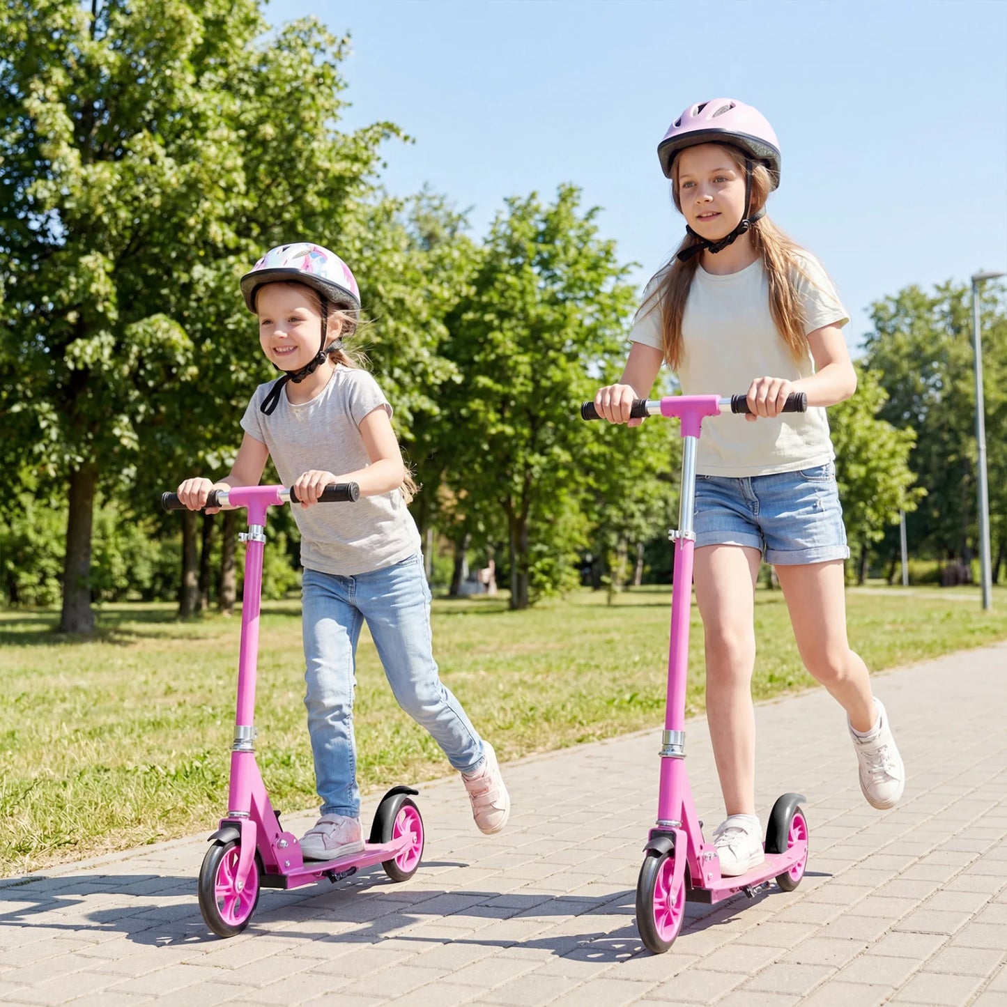 Folding Aluminum Alloy Scooter with 3 Adjustable Heights-Pink