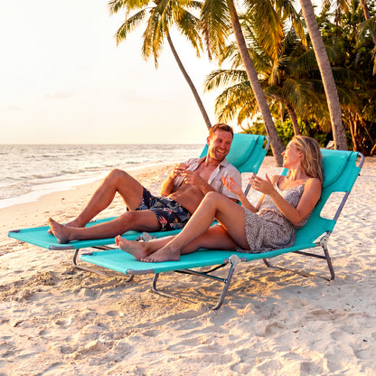 Folding Beach Lounge Chair with Adjustable Backrest for Lawn-Beige
