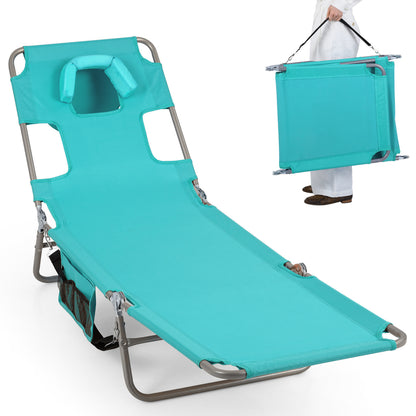 Folding Beach Lounge Chair with Adjustable Backrest for Lawn-Beige