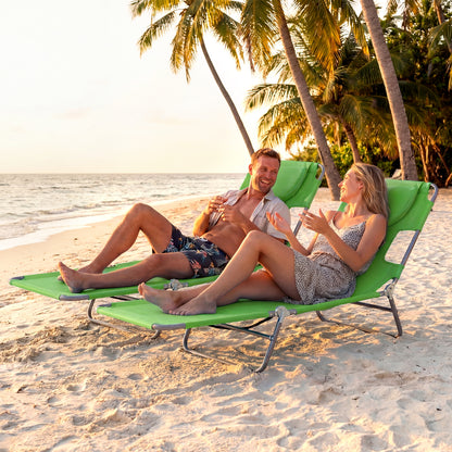 Folding Beach Lounge Chair with Adjustable Backrest for Lawn-Beige
