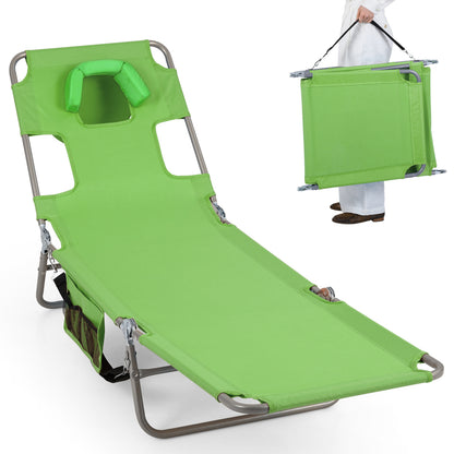 Folding Beach Lounge Chair with Adjustable Backrest for Lawn-Beige