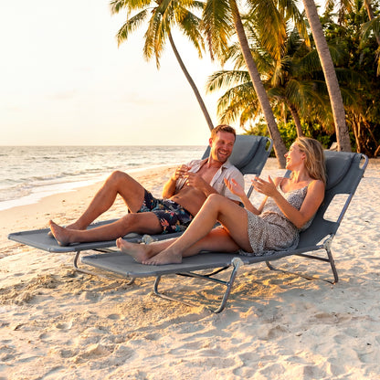 Folding Beach Lounge Chair with Adjustable Backrest for Lawn-Beige