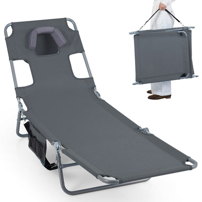 Folding Beach Lounge Chair with Adjustable Backrest for Lawn-Beige