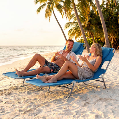 Folding Beach Lounge Chair with Adjustable Backrest for Lawn-Beige