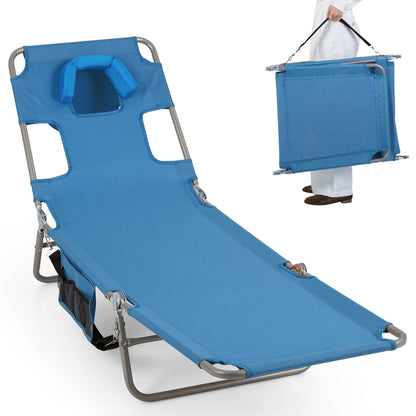 Folding Beach Lounge Chair with Adjustable Backrest for Lawn-Beige