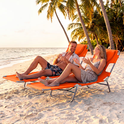 Folding Beach Lounge Chair with Adjustable Backrest for Lawn-Beige