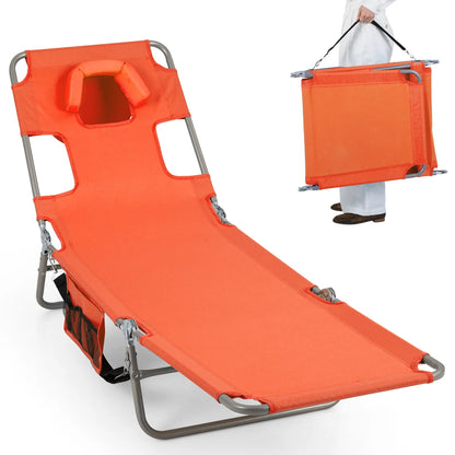 Folding Beach Lounge Chair with Adjustable Backrest for Lawn-Beige