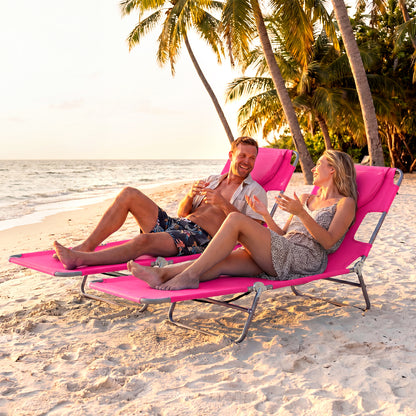 Folding Beach Lounge Chair with Adjustable Backrest for Lawn-Beige