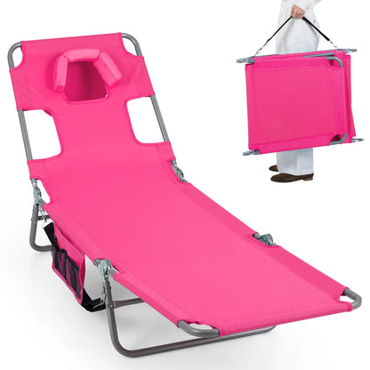 Folding Beach Lounge Chair with Adjustable Backrest for Lawn-Beige