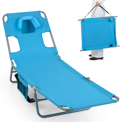 Folding Beach Lounge Chair with Adjustable Backrest for Lawn-Beige