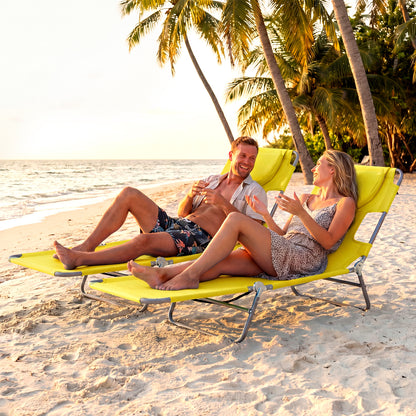 Folding Beach Lounge Chair with Adjustable Backrest for Lawn-Beige