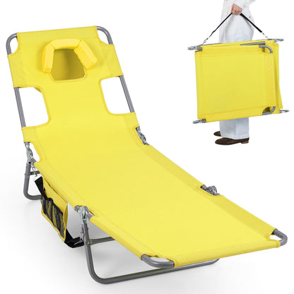 Folding Beach Lounge Chair with Adjustable Backrest for Lawn-Beige