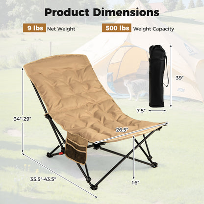 Folding Camping Chair for Adults with Adjustable Backrest and Carrying Bag-Khaki