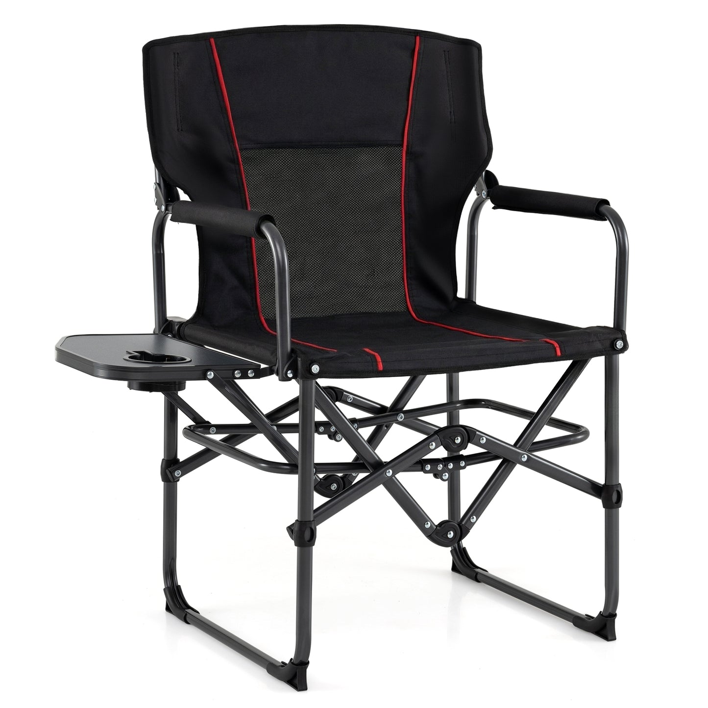 Folding Camping Chair with Side Table and Cup Holder with Carrying Bag-Black