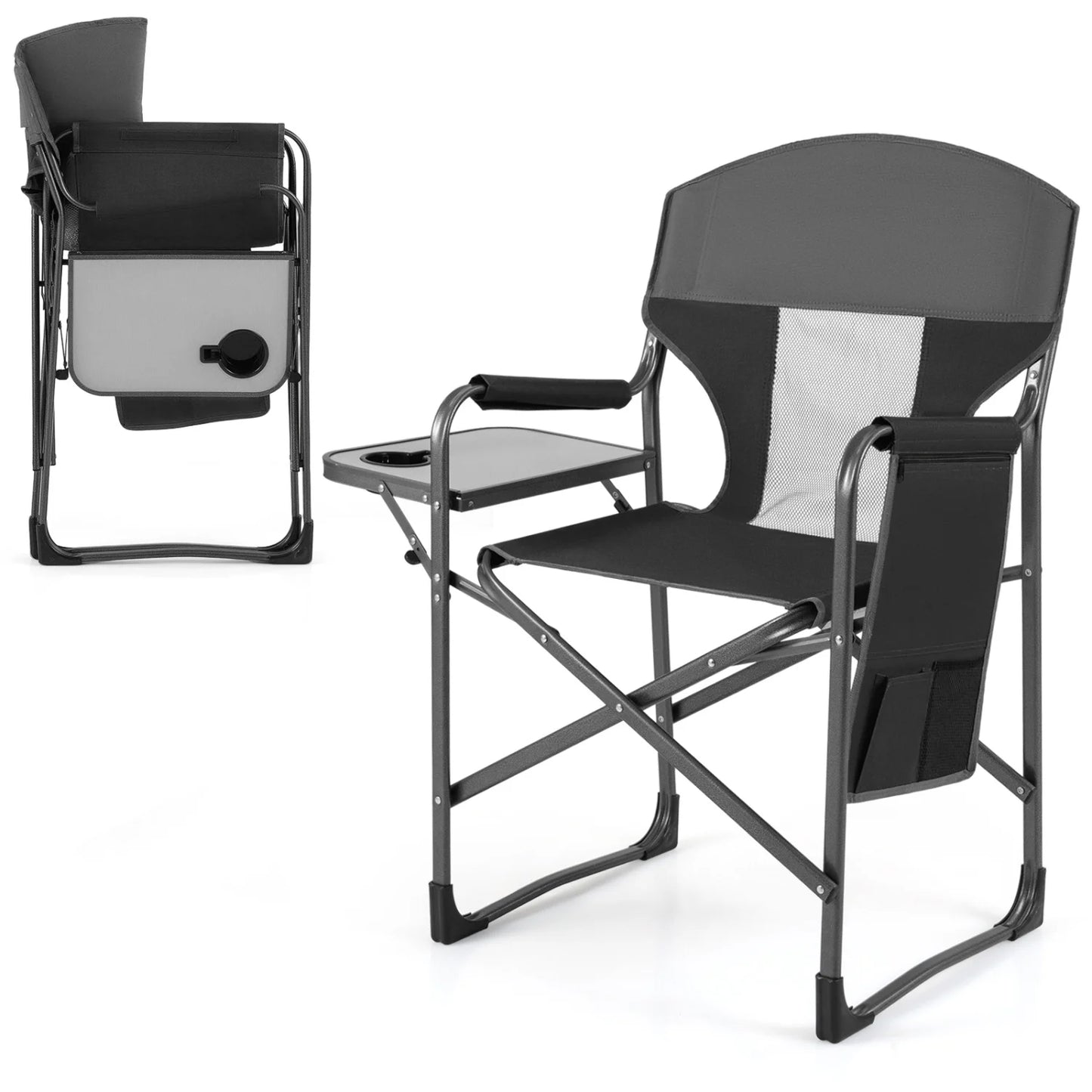 Folding Camping Chair with Cup Holder and Storage Pocket-Black