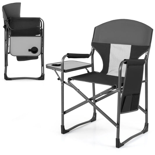 Folding Camping Chair with Cup Holder and Storage Pocket-Black