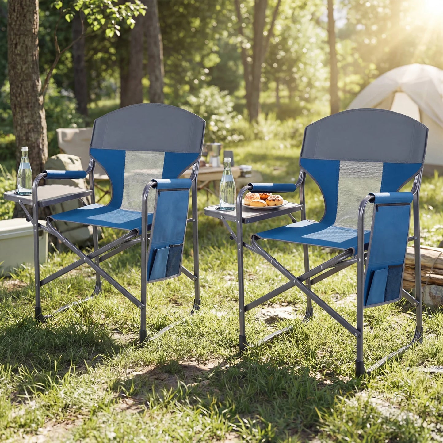 Folding Camping Chair with Cup Holder and Storage Pocket-Black