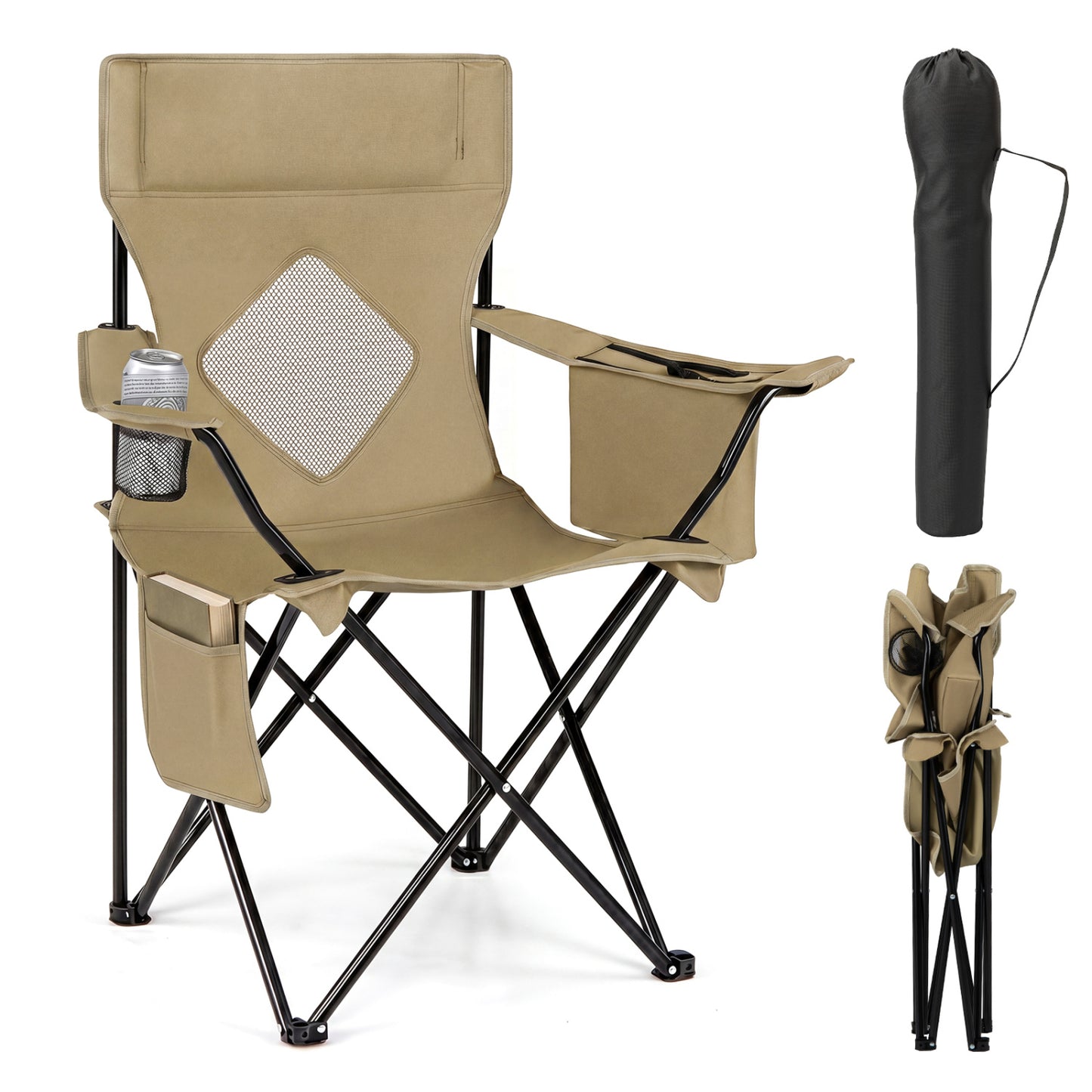 Blue folding camping chair with mesh backrest, solid metal frame, and carrying bag for outdoor camping by Wilsons Home Store