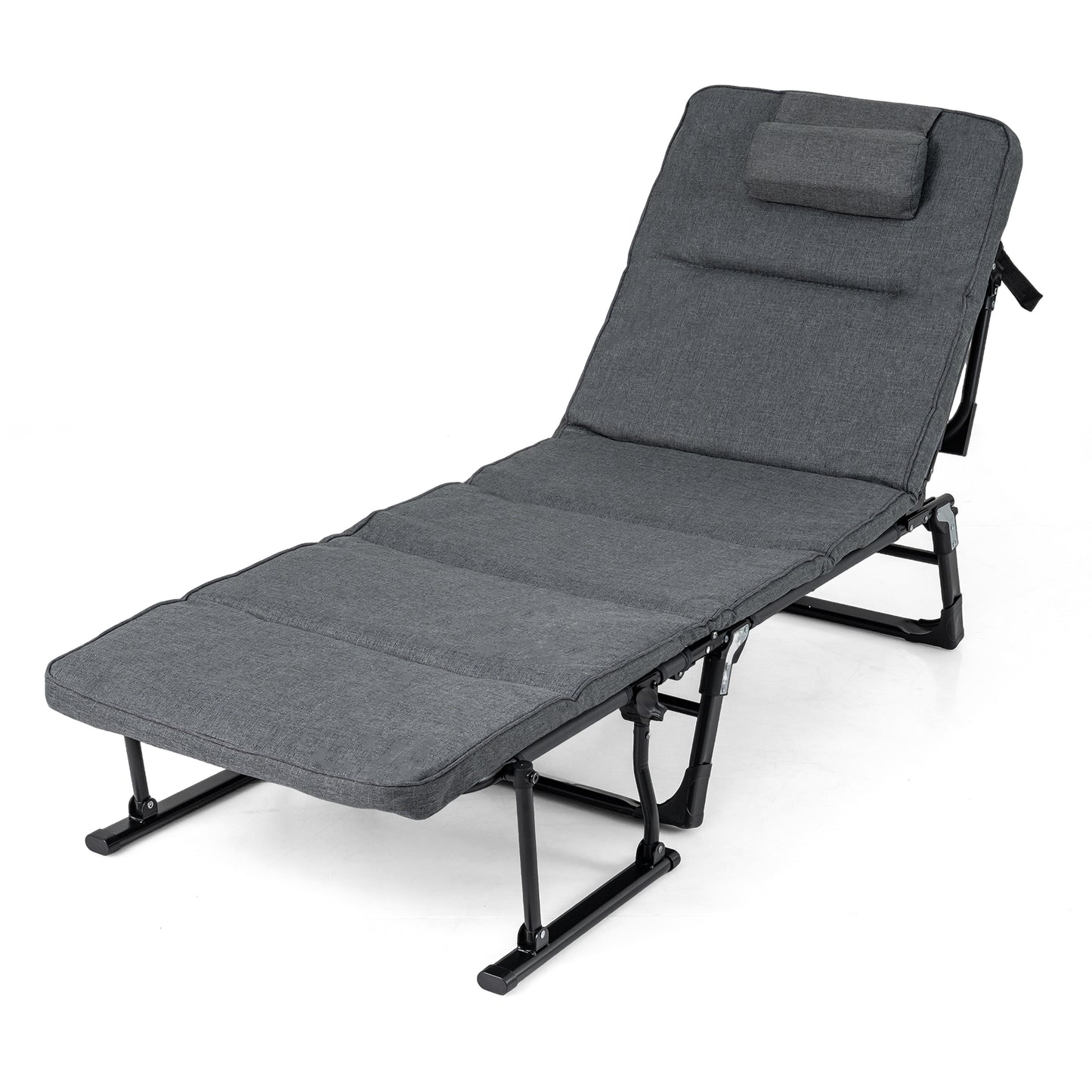 Folding Camping Cot with Mattress 3 in 1 Convertible Single Sofa Chaise Lounge Chair Sleeper-Gray